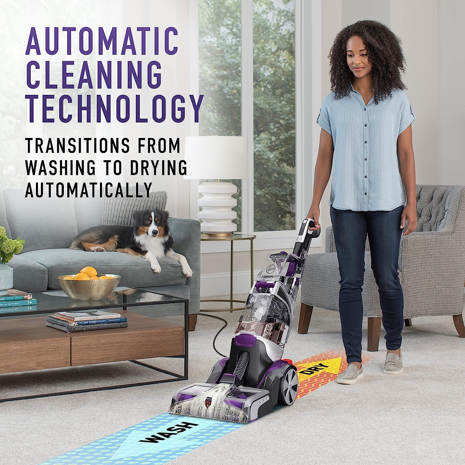 Hoover SmartWash Automatic Carpet Cleaner with Spot Chaser Stain Remover Wand, Shampooer Machine for Pets, FH53000PC, Purple