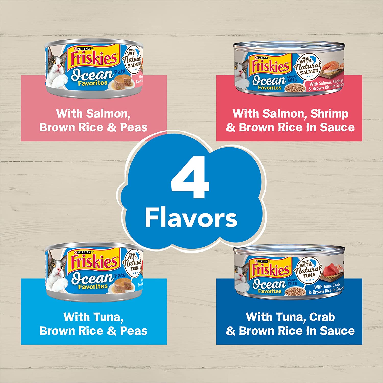 Purina Friskies Ocean Favorites Wet Cat Food Pate and Meaty Bits Variety Pack with Salmon and Tuna – (24) 5.5 oz. Cans