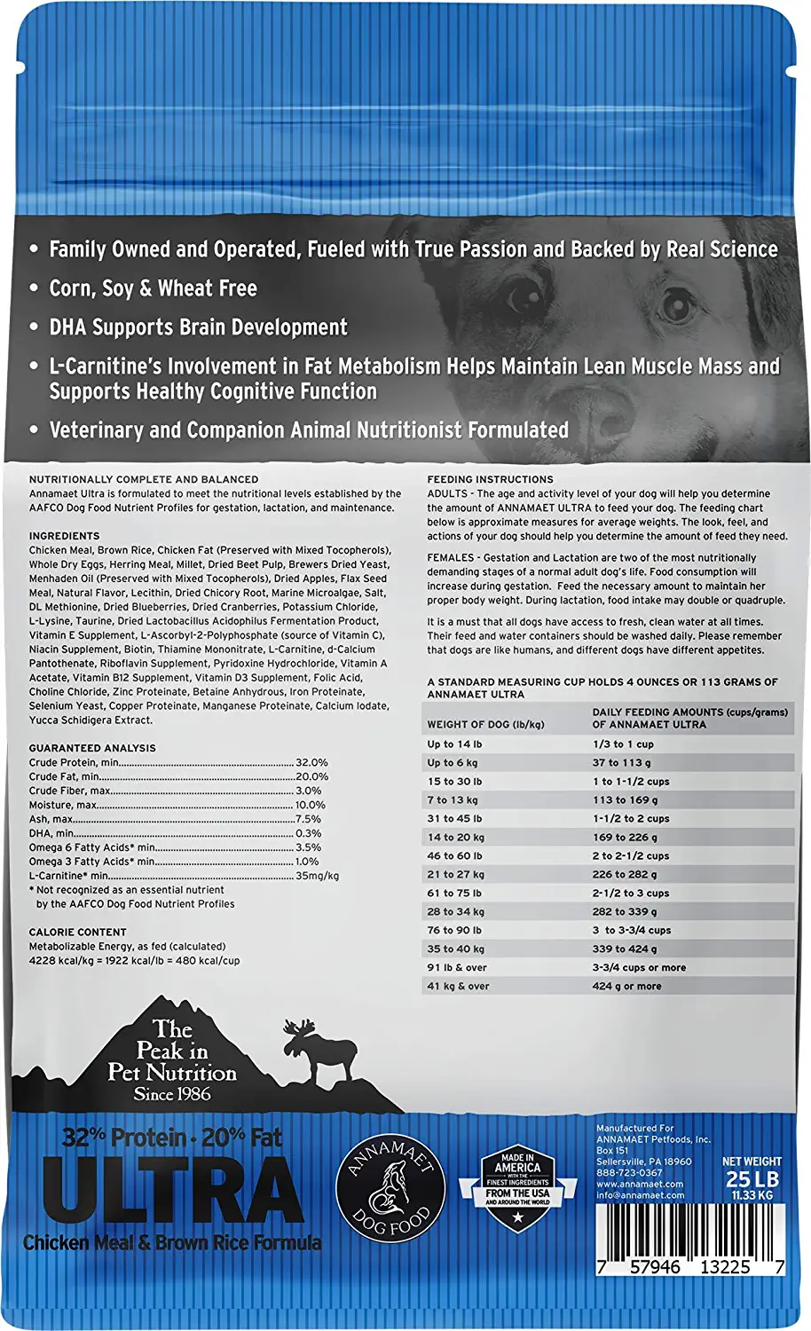 Annamaet Original Ultra Formula Dry Dog Food 32% Protein (Chicken & Brown Rice) 25-lb Bag