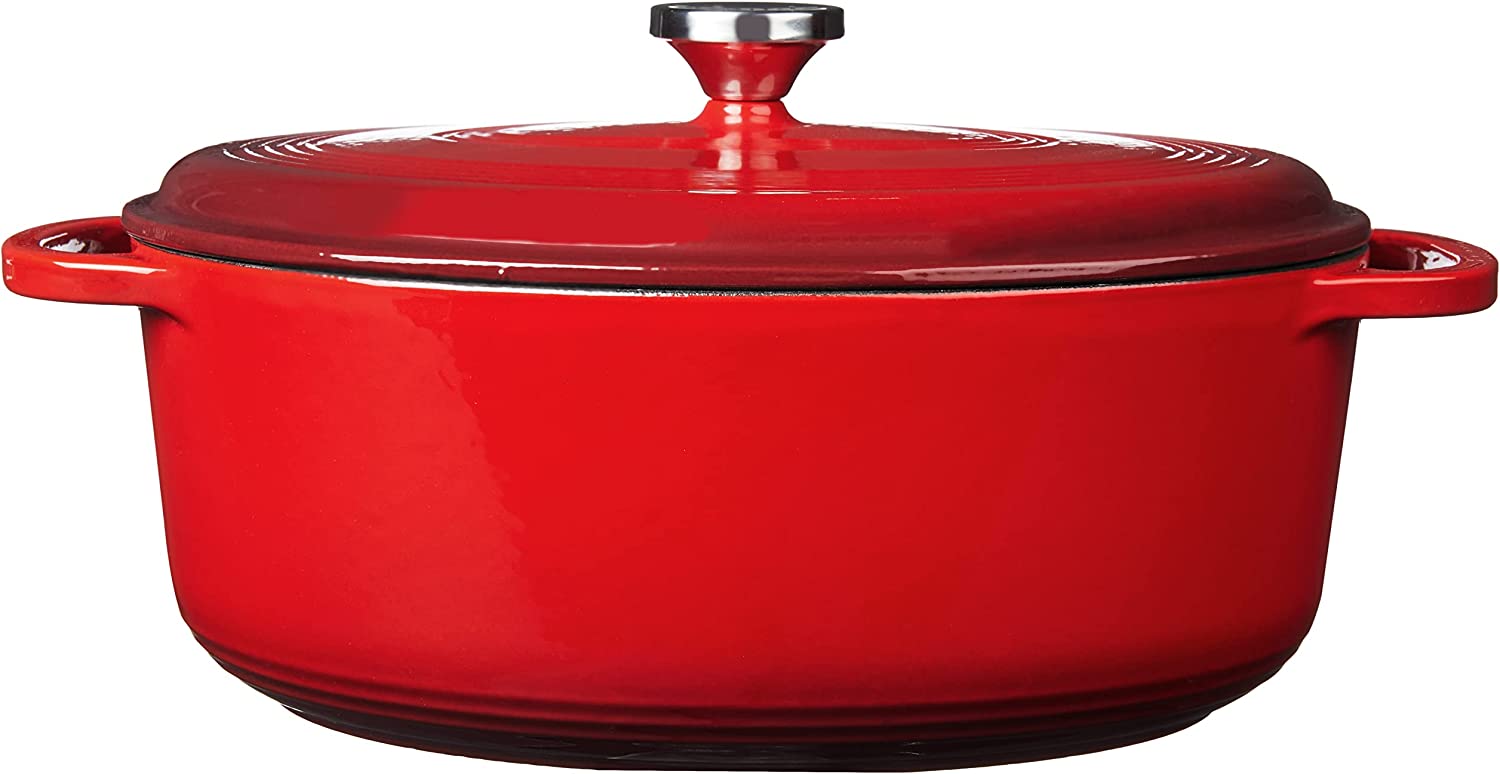Lodge EC7OD43 7 Quart Oval Red Enameled Cast Iron Dutch Oven