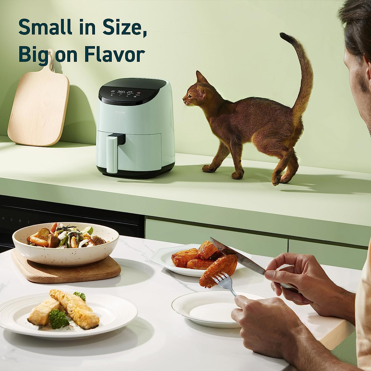 COSORI Small Air Fryer Oven 2.1 Qt, 4-in-1 Mini Airfryer, Bake, Roast, Reheat, Space-saving & Low-noise, Nonstick and Dishwasher Safe Basket, 97% less oil, Sticker with 6 Reference Guides, Green