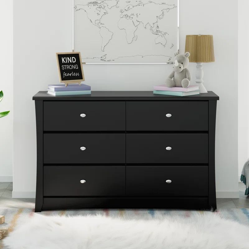 Storkcraft 03666-30B Crescent 6-Drawer Black Dresser 33.5 in. H x 53.4 in. W x 16.8 in. D