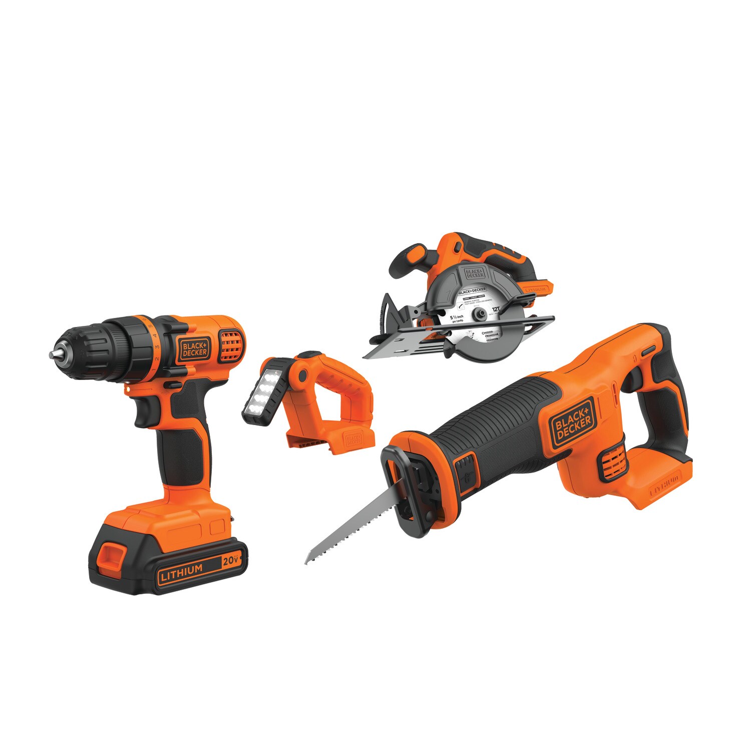BLACK+DECKER BD4KITCDCRL 4-Tool 20-volt Power Tool Combo Kit Case (2 Li-ion Batteries Included and Charger Included)