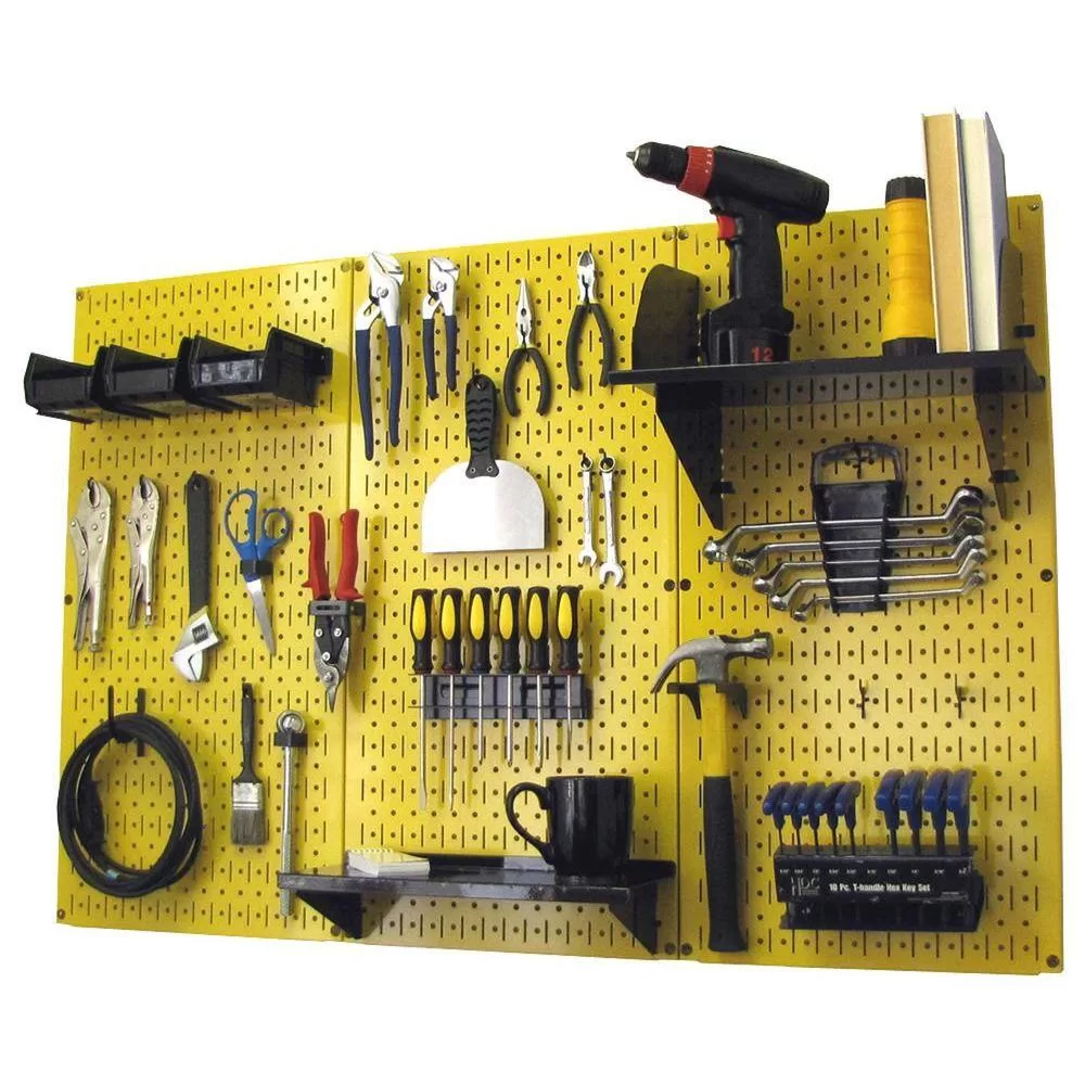 Wall Control 30WRK400YB 32 in. x 48 in. Metal Pegboard Standard Tool Storage Kit with Yellow Pegboard and Black Peg Accessories