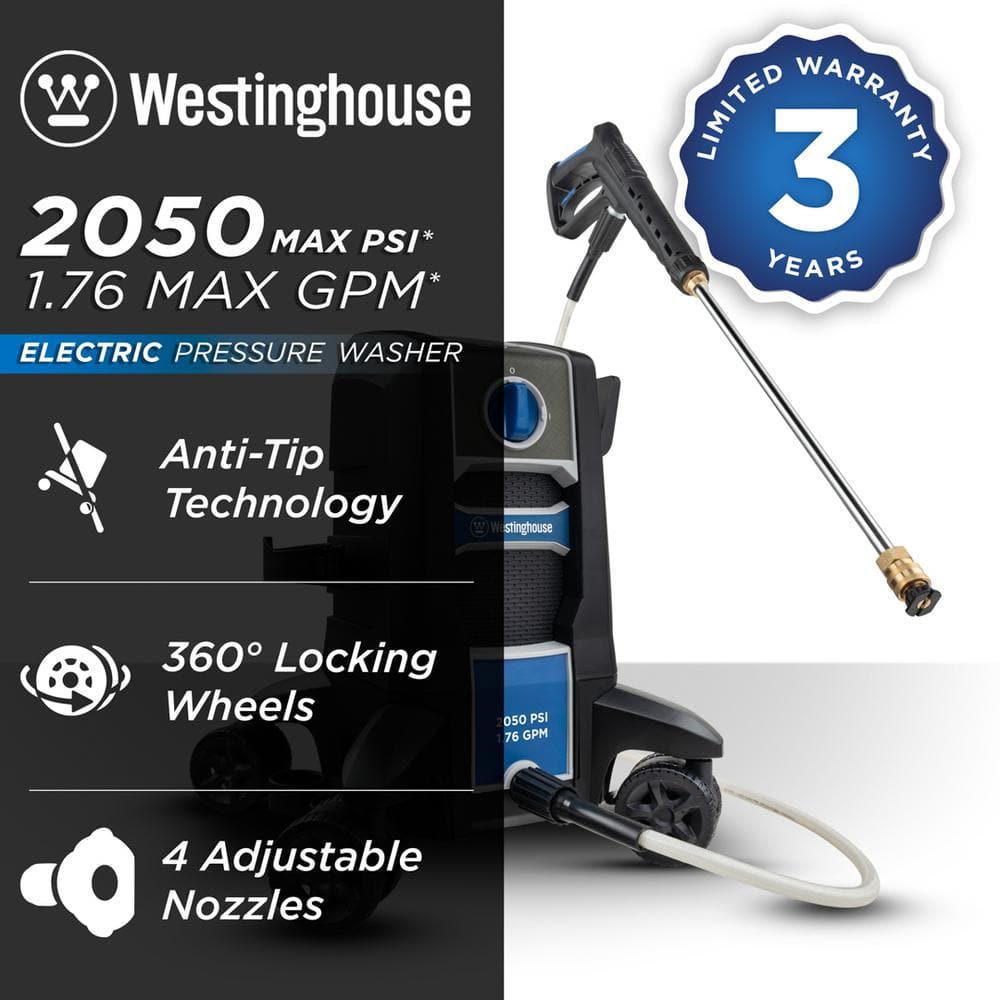 Westinghouse ePX3050 ePX 2050 PSI 1.76 GPM Electric Pressure Washer with Anti-Tipping Technology