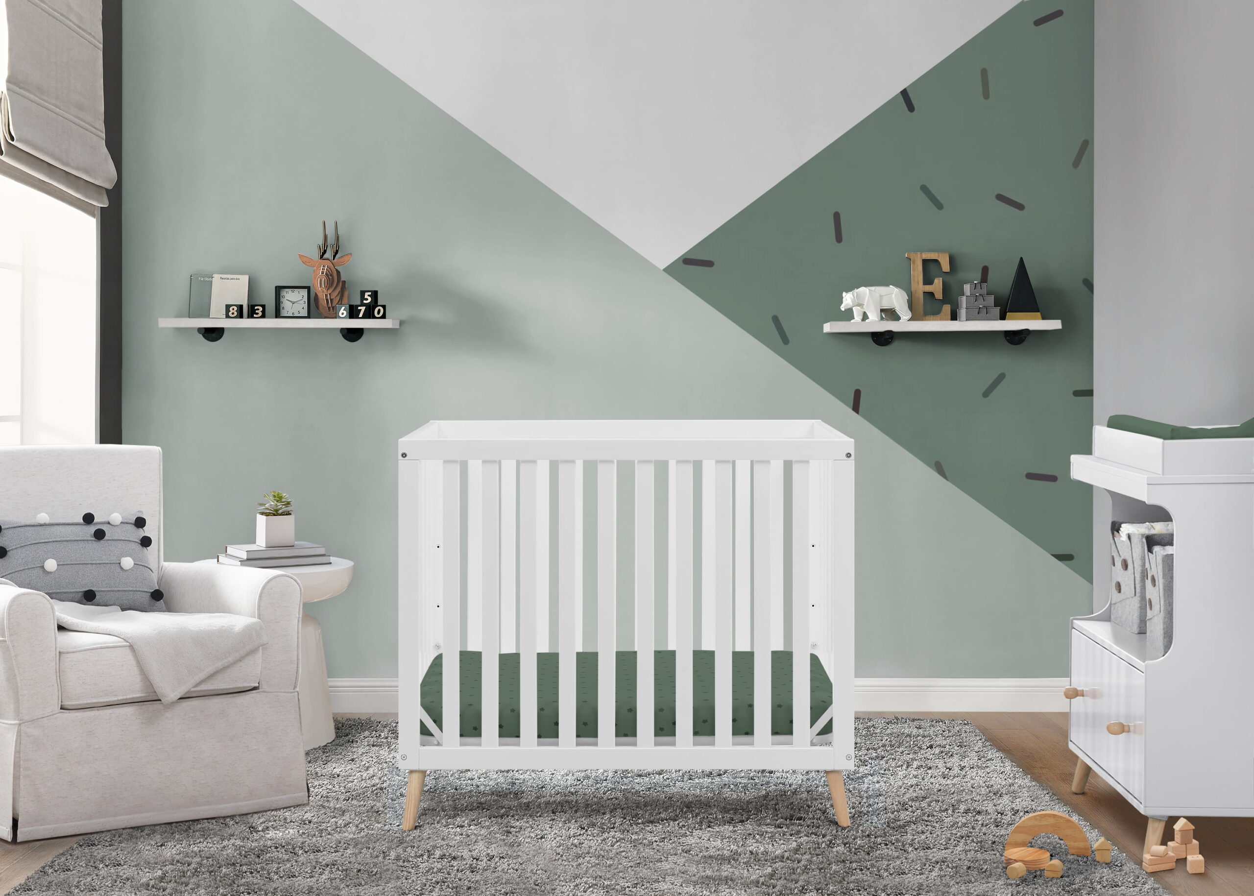 Delta Children Essex Convertible Mini Baby Crib with 2.75-Inch Mattress, Bianca White/Natural