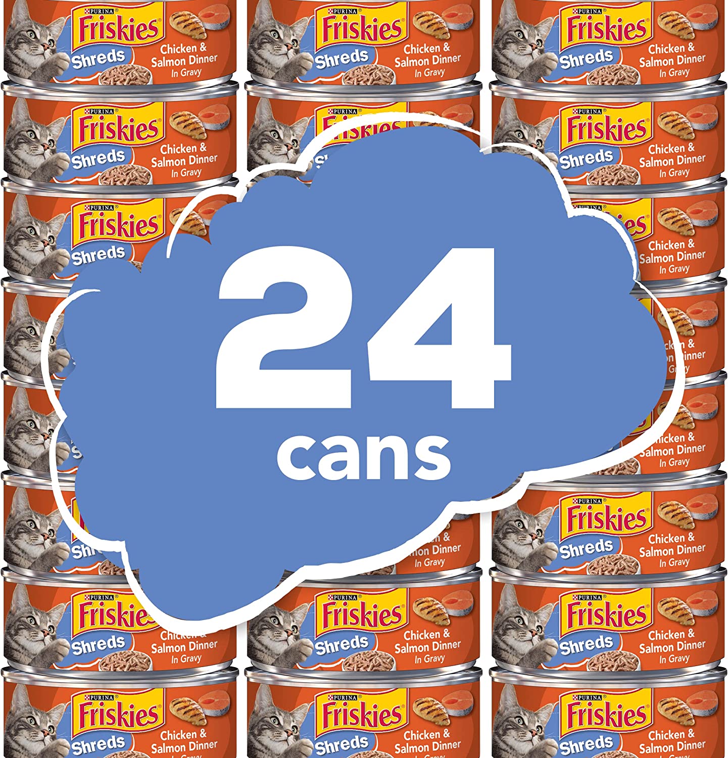 Purina Friskies Gravy Wet Cat Food Shreds Chicken and Salmon Dinner in Gravy – (24) 5.5 oz. Cans