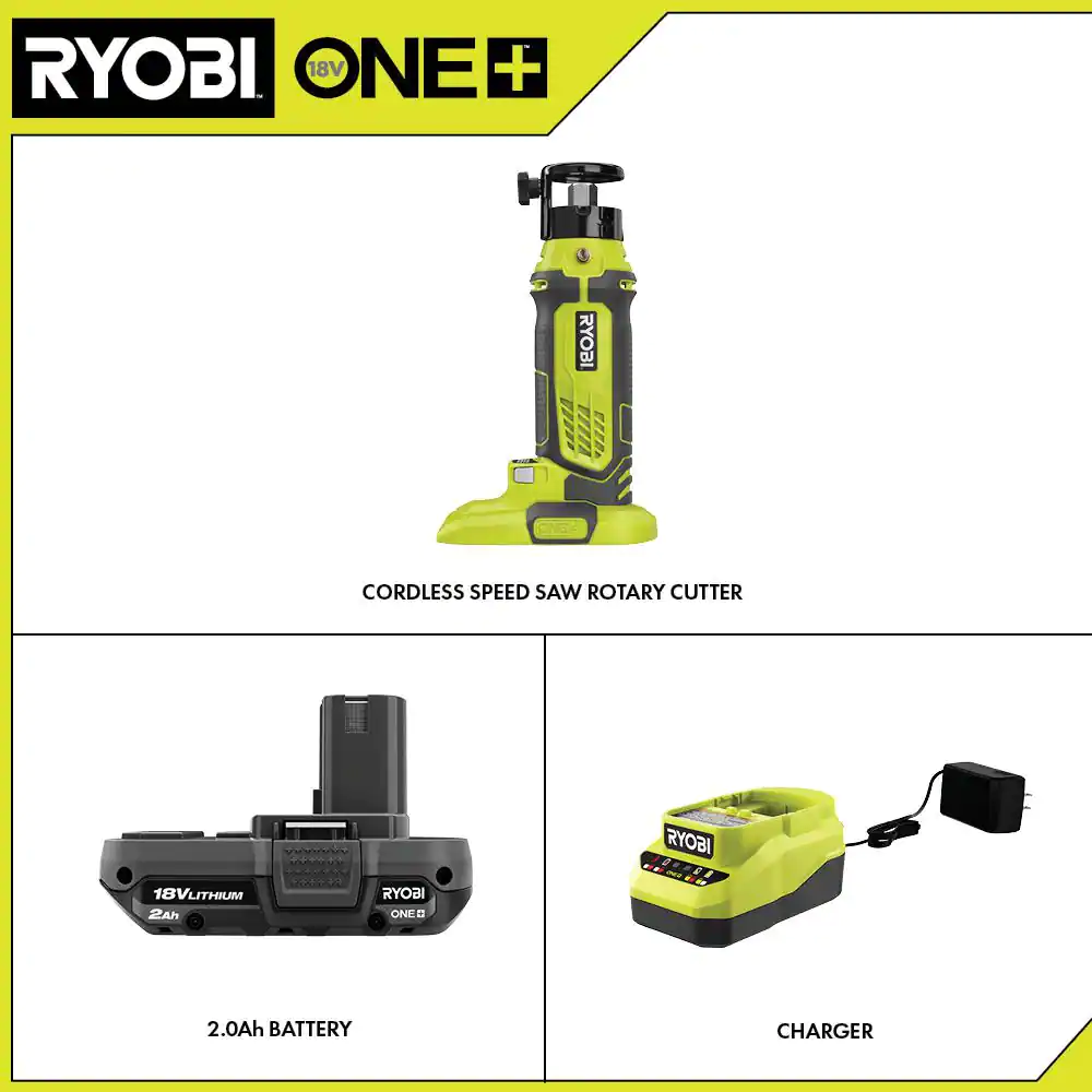 RYOBI P531K1N ONE+ 18V Cordless Speed Saw Rotary Cutter Kit with 2.0 Ah Battery and Charger
