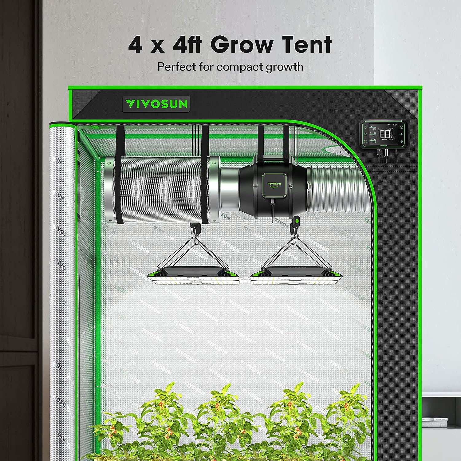VIVOSUN S448 4×4 Grow Tent, 48′′x48′′x80′′ High Reflective Mylar with Observation Window