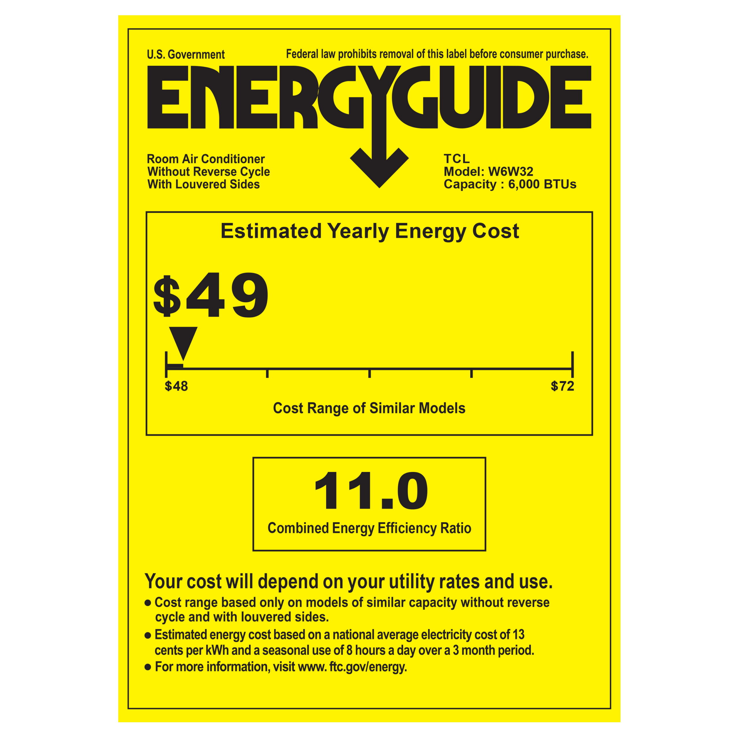 TCL 6,000 BTU Window Air Conditioner, 250 sq. ft., LED Display, Included Remote,  White, W6W32