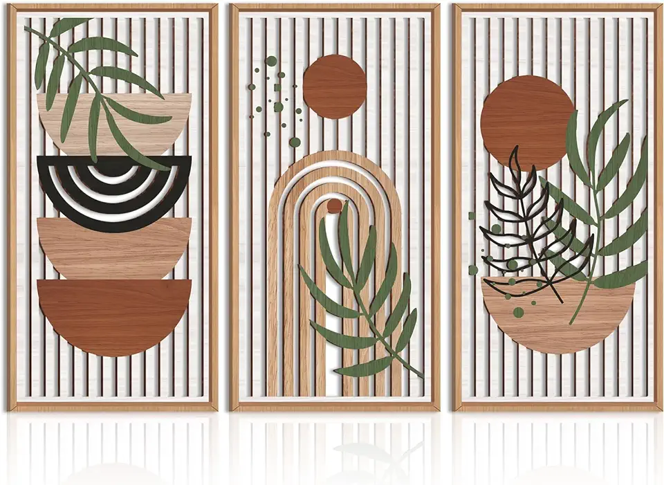 IARTTOP Large Mid century Modern Wall Art Framed Boho Wood Wall Art Mid ...