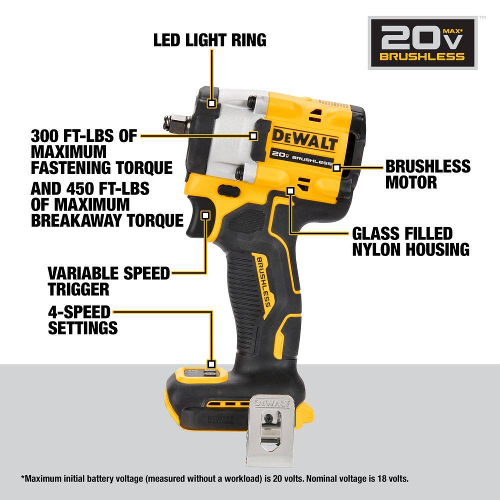 DEWALT DCF923B ATOMIC 20V MAX Cordless Brushless 3/8 in.Variable Speed Impact Wrench (Tool Only)