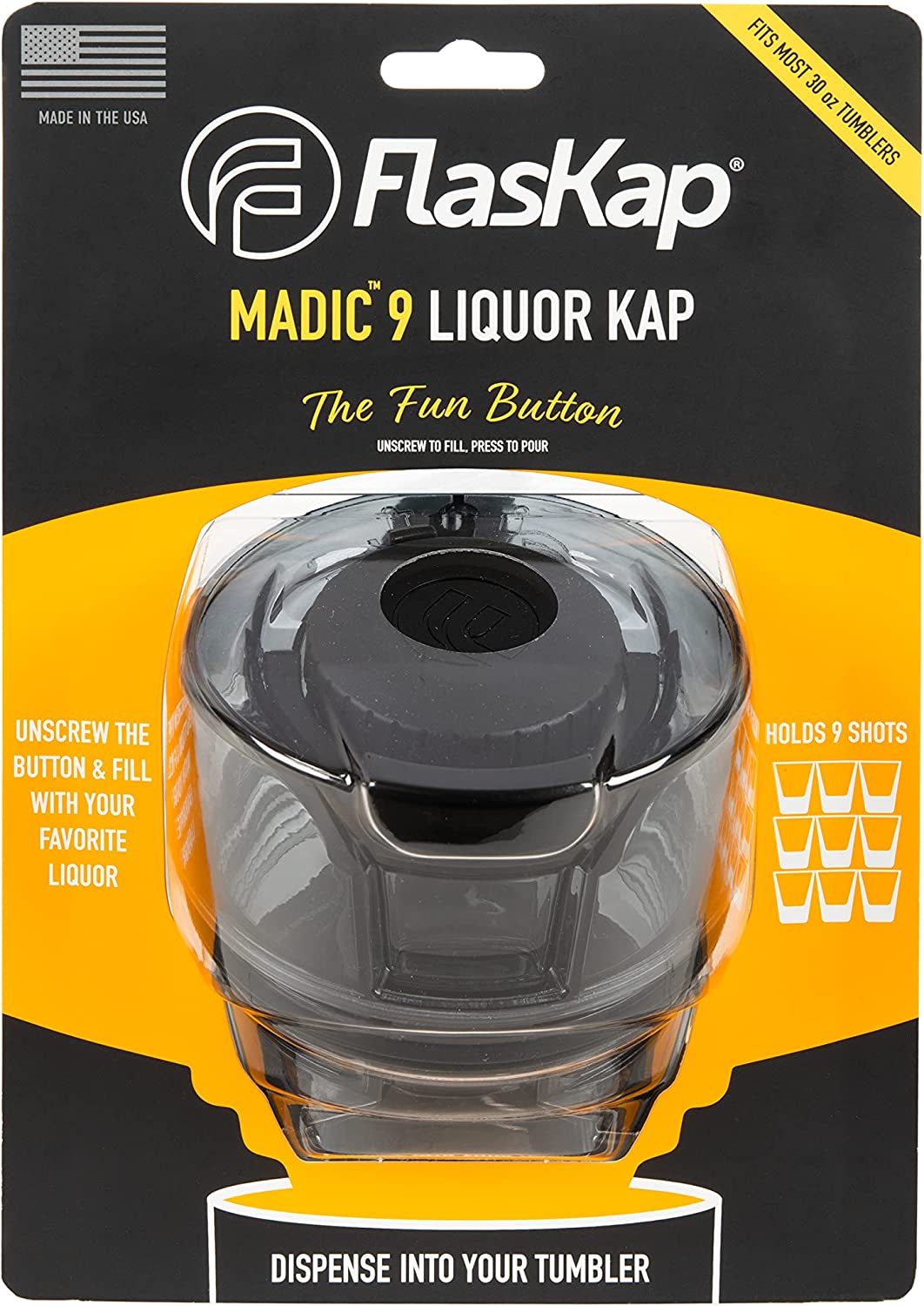 FlasKap MADIC 9 – 30 oz Tumbler Lid | Liquor Kap Reserve Lid | Splash Resistant Replacement Lid for Tumblers | Compatible with Most 30 oz Insulated Tumblers (9 oz Capacity, Black)