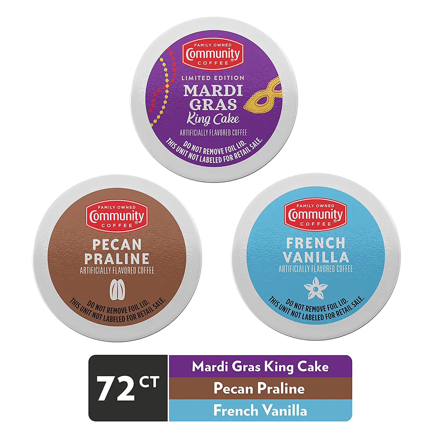 Community Coffee Flavored Pods Variety Pack 72 Count Medium Roast and Flavored, Compatible with Keurig 2.0 K-Cup Brewers (24 Count, Pack of 3)