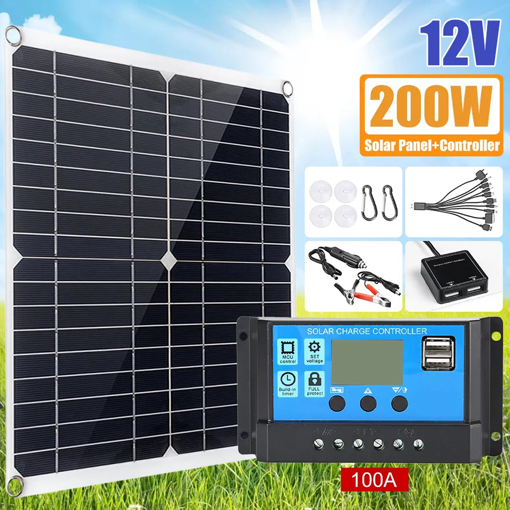 KKMOL 200W Solar Panel Kit. 12V Monocrystalline Solar Panel Portable Power Station with Controller.  for Outdoor Camping. RV. Off Grid