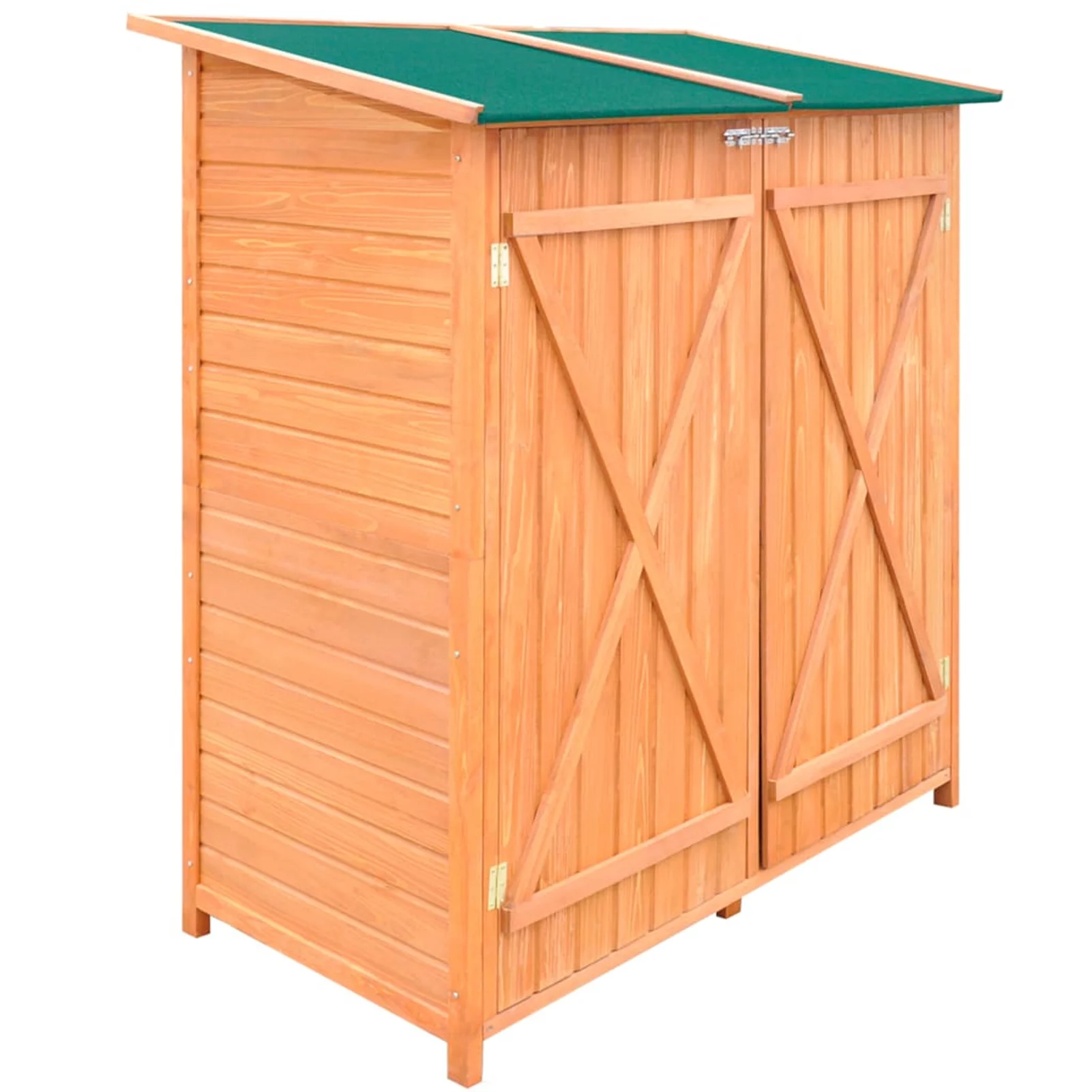 moobody Wooden Garden Shed with Doors and Stool Wood Outdoor Tool Shed Pool Supplies Organizer for Patio. Backyard. Lawn 54.7 x 26.8 x 63 Inches (L x W x H)
