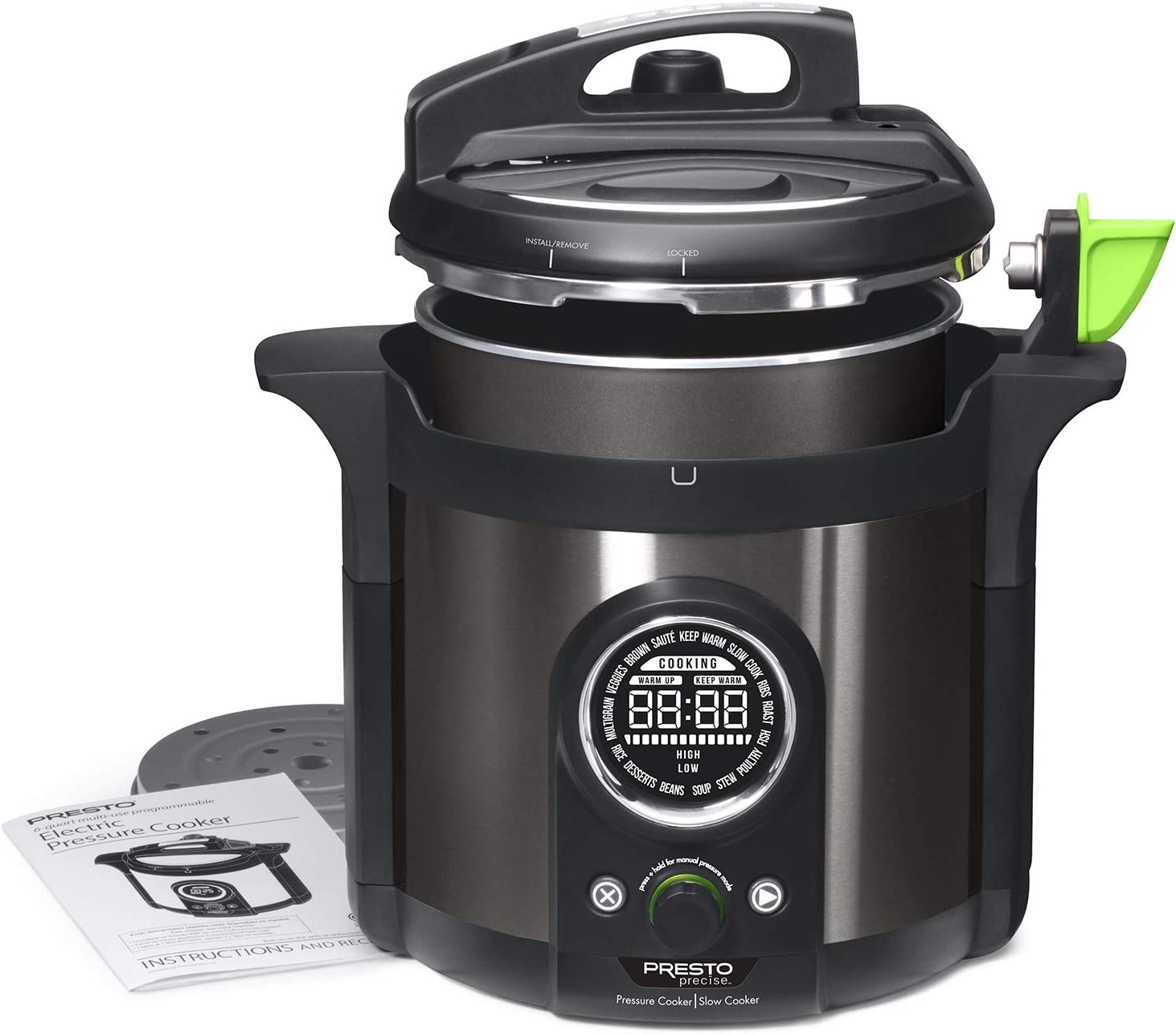 Presto 02142 Precise Plus 6 Qt. Black Stainless Steel Electric Pressure Cooker with Built-In Timer