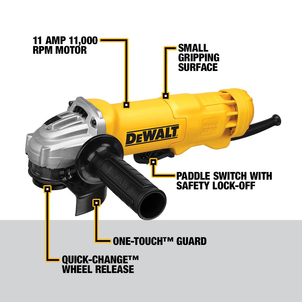 DEWALT DWE402 120V 11 Amp Corded 4.5 in. Small Angle Grinder