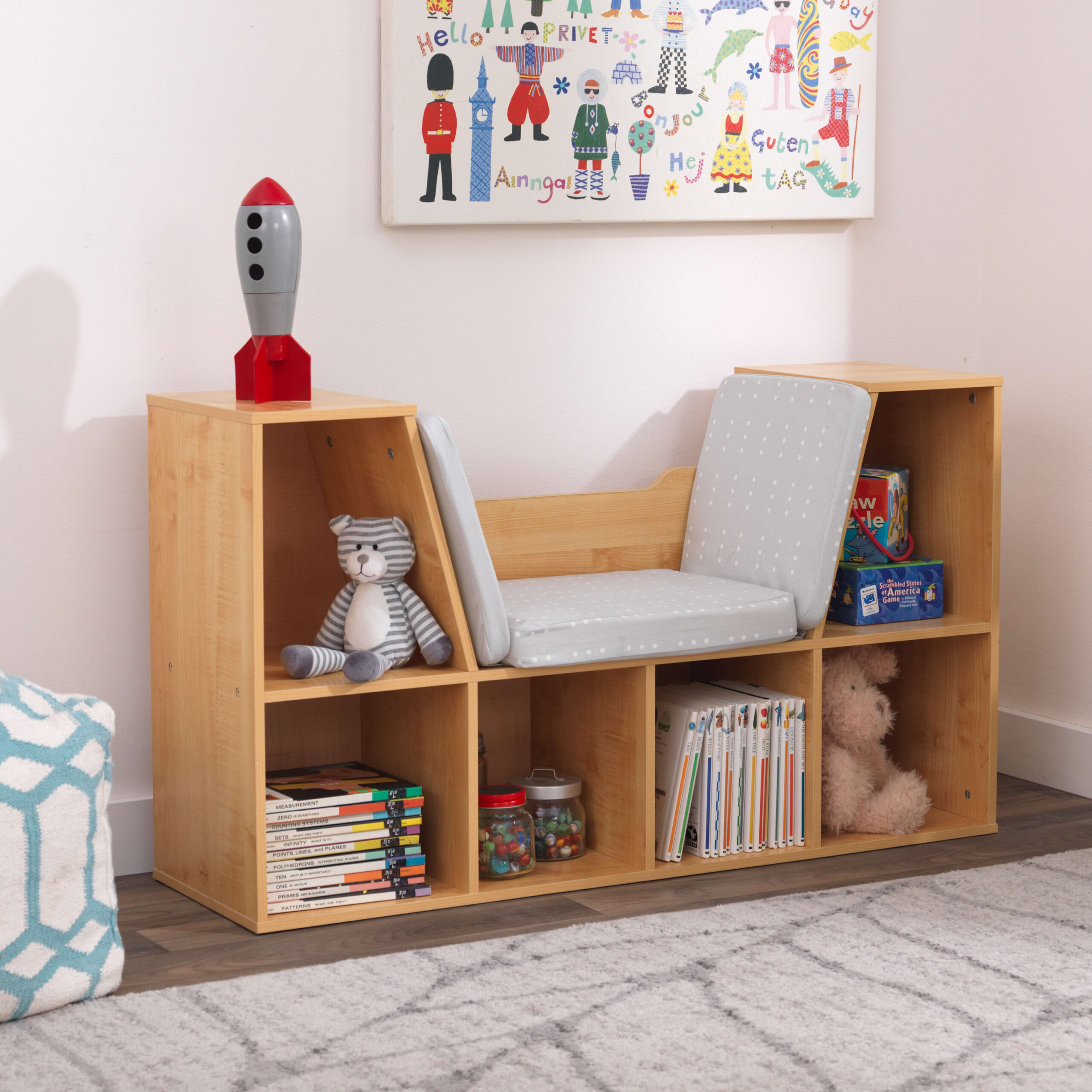 KidKraft Bookcase with Reading Nook, 6 Shelves, Natural