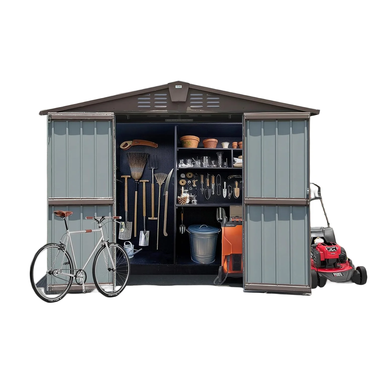 8.2' x 6.2' Outdoor Storage Shed Metal Tool Shed Storage House With Lockable Doors Air Vents For Garden Backyard Lawn Patio