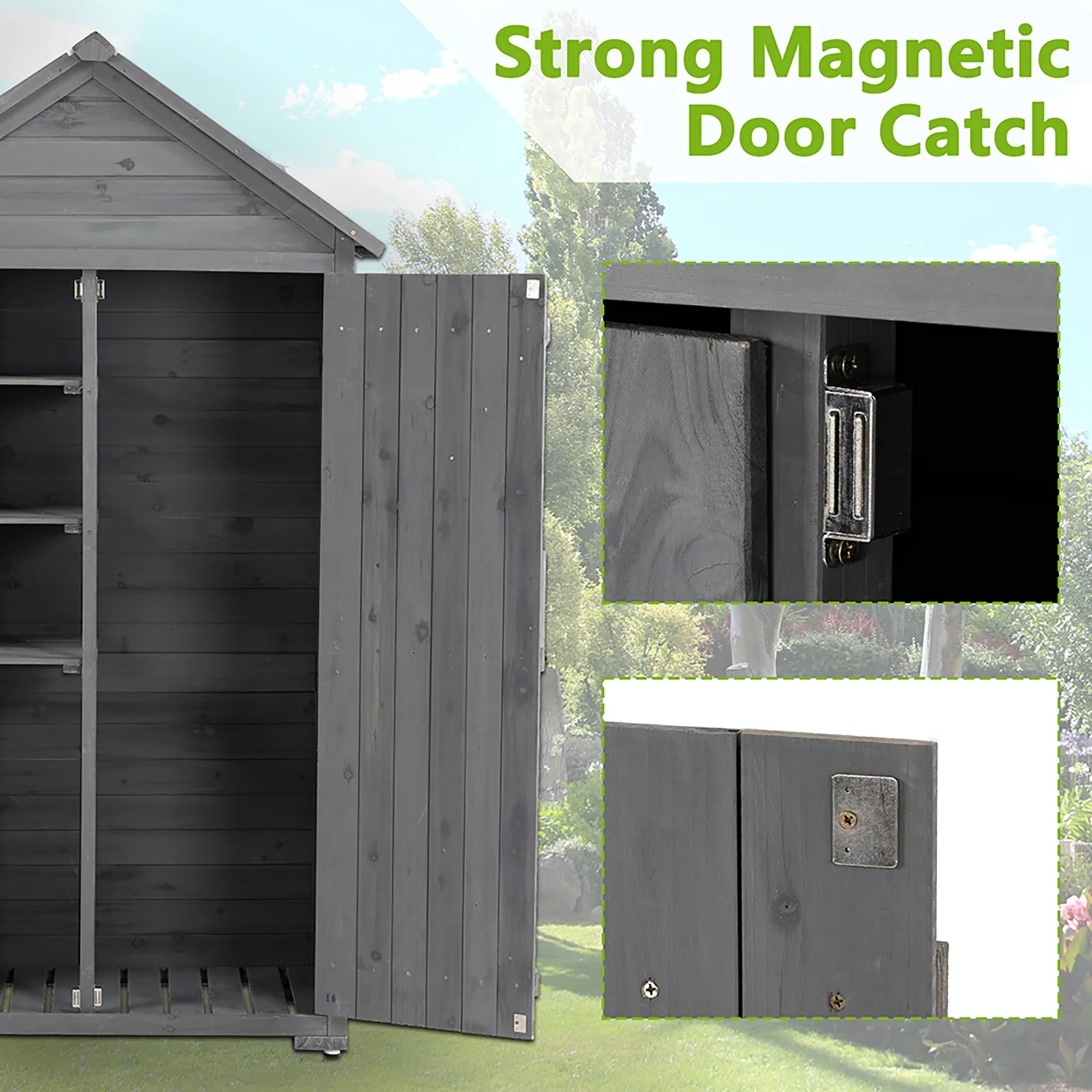 Litake Outdoor Storage Cabinet. Garden Wood Tool Shed. Outside Wooden Shed Closet with Shelves and Latch for Yard 39.56x 22.04x 68.89