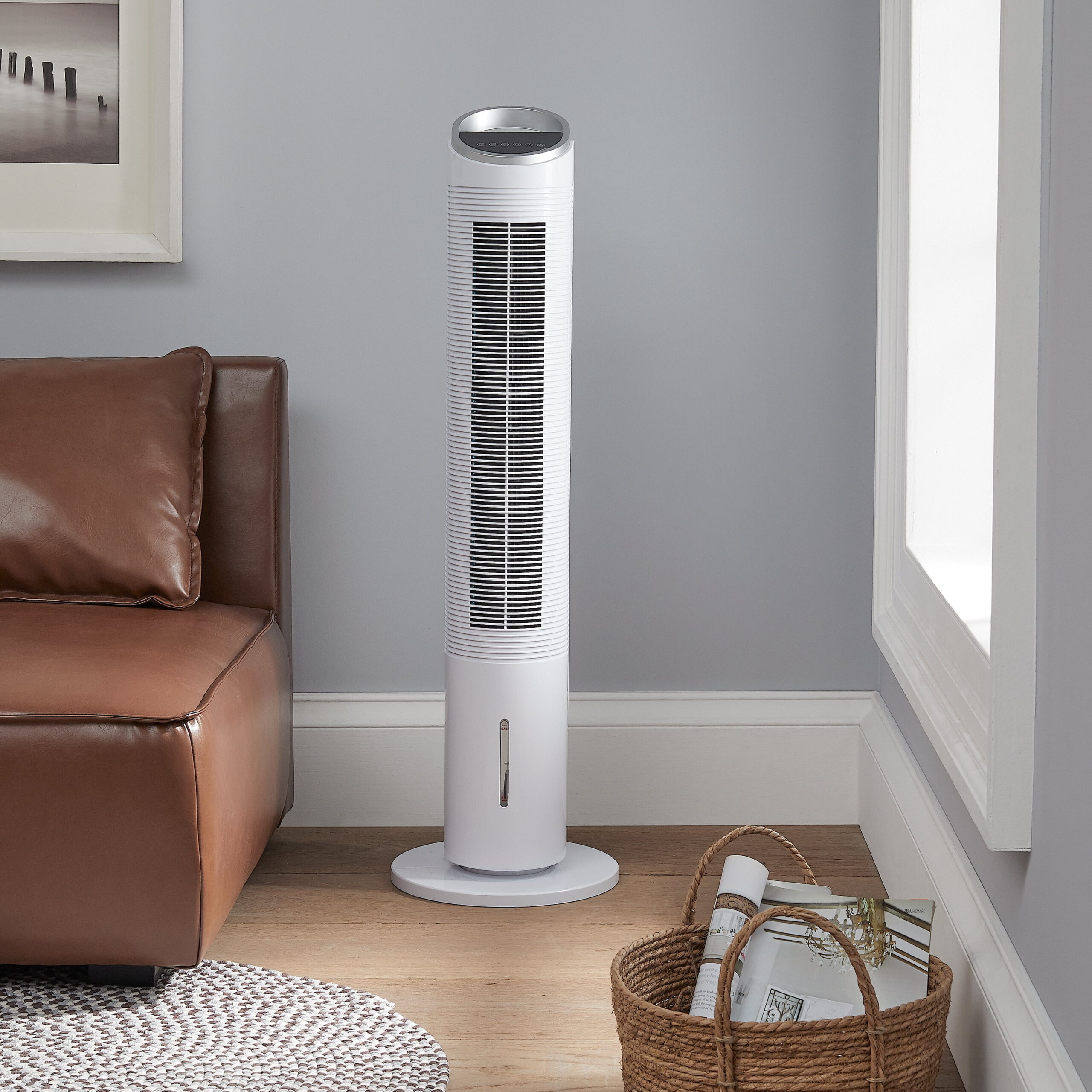 Better Homes & Gardens Programmable LED Display Tower Fan with Air Cooler and Remote, 40′′ White