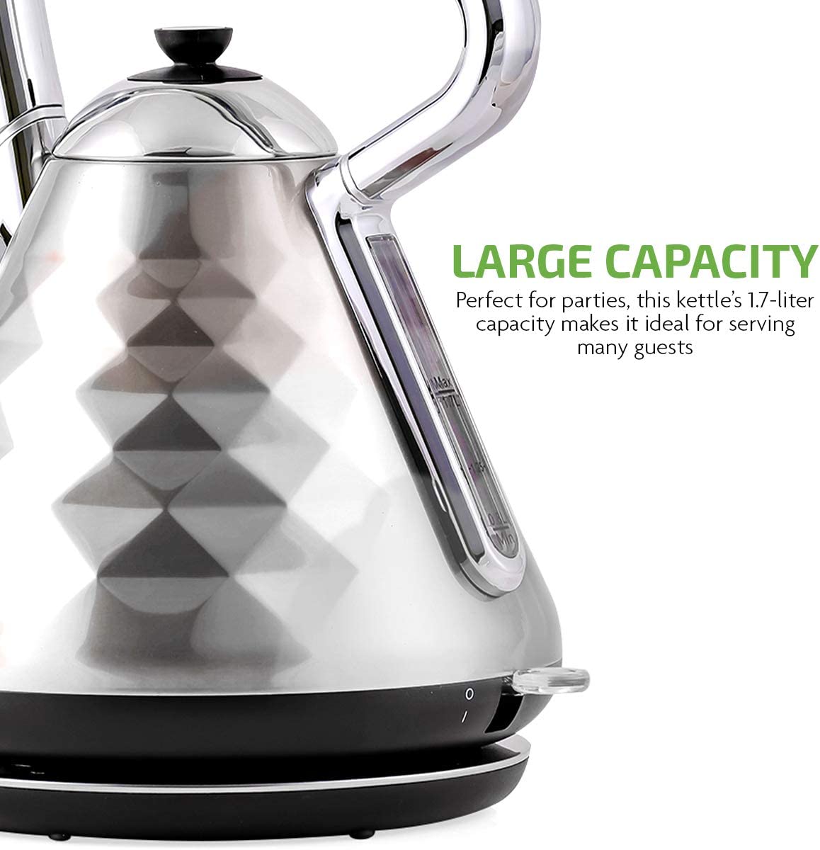 OVENTE KS755BR Cleo Collection 7.1-Cup Silver Electric Kettle with Boil-Dry Protection and Auto Shut-Off