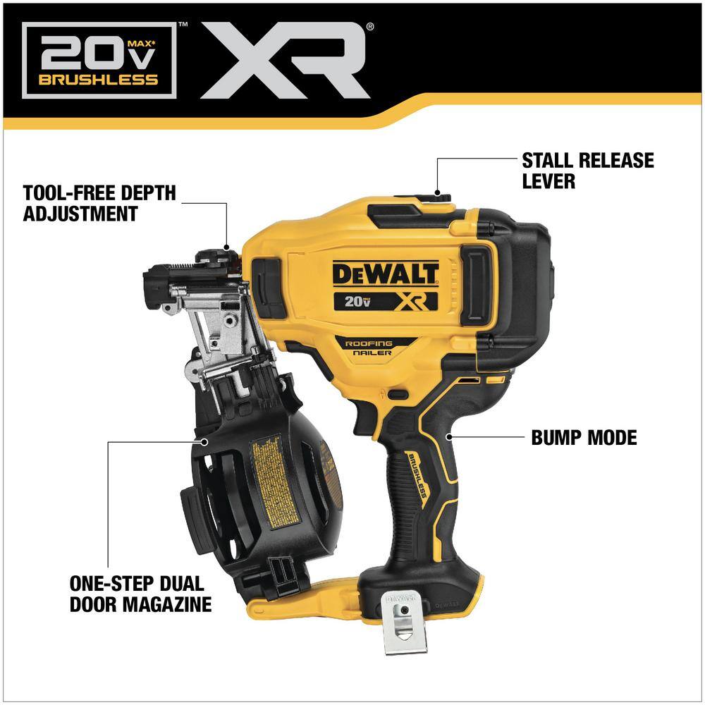 DEWALT DCN45RNB 20V MAX 15-Degree Cordless Roofing Nailer (Tool Only)