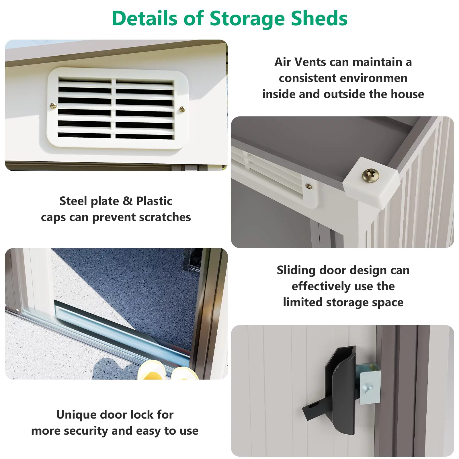 7x5 ft Outdoor Storage Shed with Sliding Lockable Door and Vents. Metal Garden Shed Tool Bike Shed Pet House Garbage Room for Backyard. Patio. Lawn. White