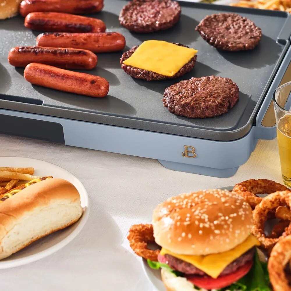 2023 new beautiful xl electric griddle 12 x 22 non stick cornflower blue by drew barrymore 9172