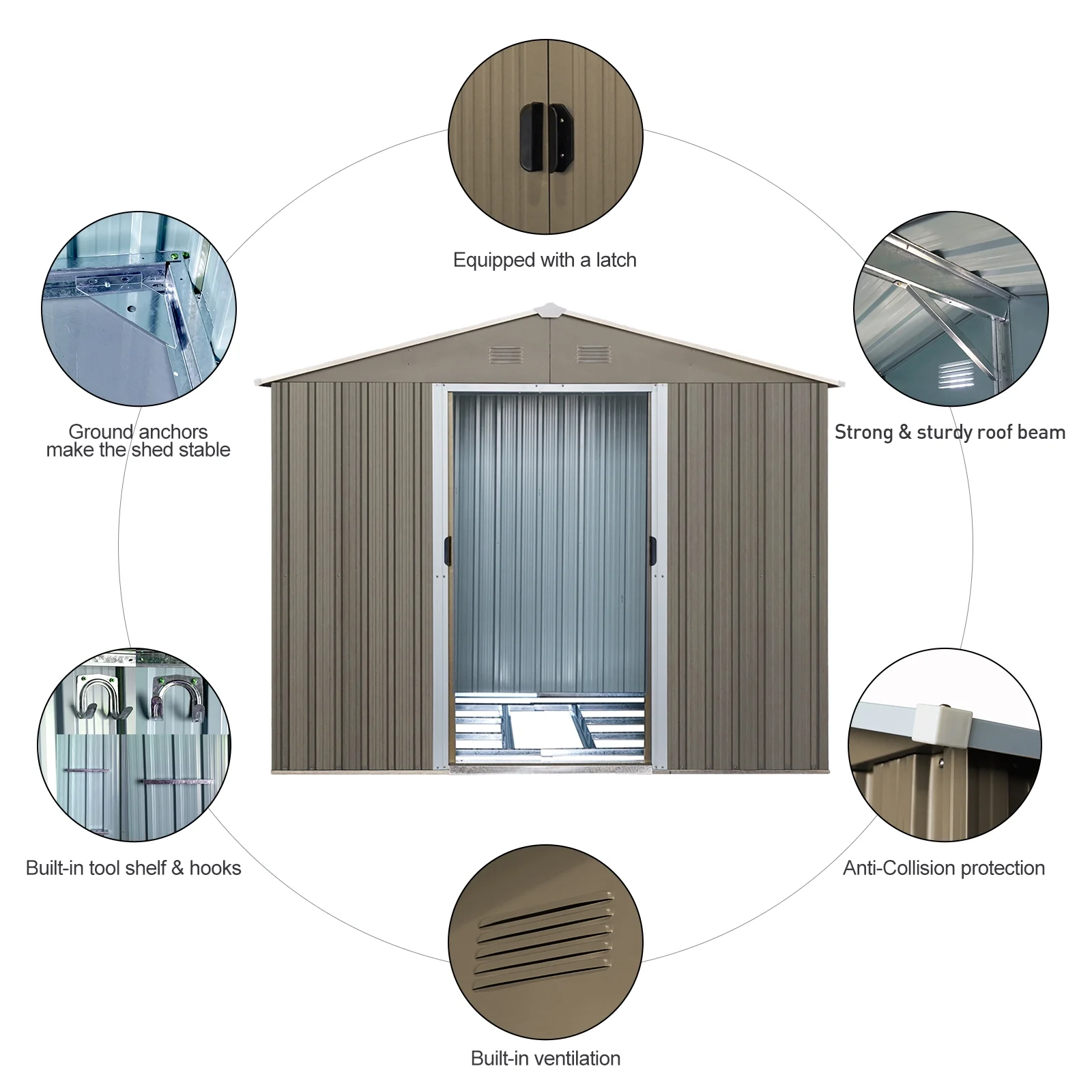 8 x 10 FT Outdoor Metal Storage Shed with Windows Corrosion Weather Resistant UV Protection Outdoor Storage House Garden Tool Storage Shed For Tool Bike Lawn Mower Garden Backyard Patio
