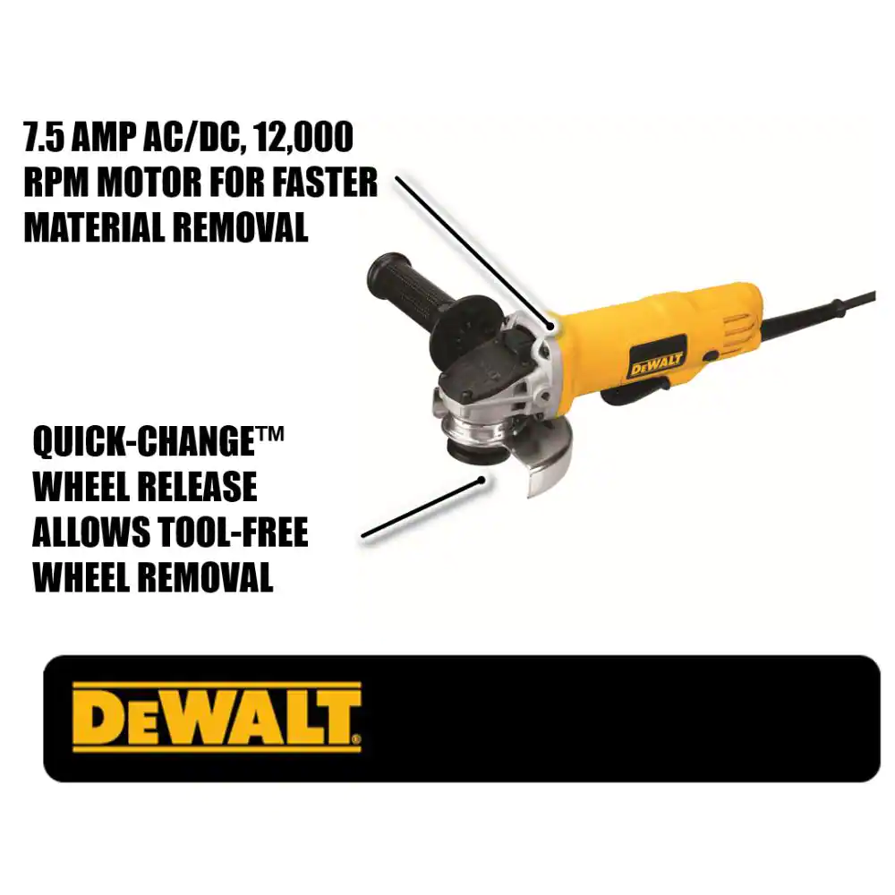 DEWALT DWE4012 7.5 Amp 4.5 in. Corded 12,000 RPM Paddle Switch Small Angle Grinder