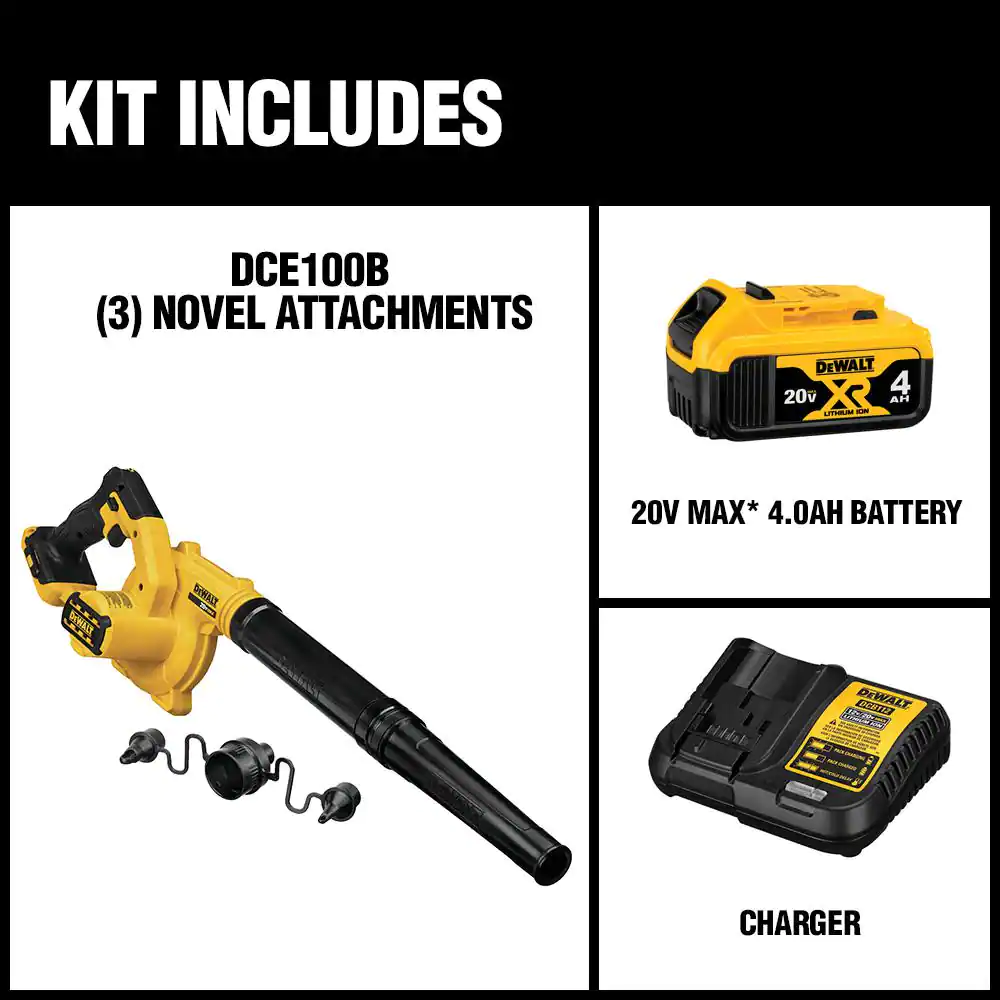 DEWALT DCE100M1 20-Volt MAX Cordless Compact Jobsite Blower 135 MPH 100 CFM with (1) 20-Volt 4.0Ah Battery & Charger