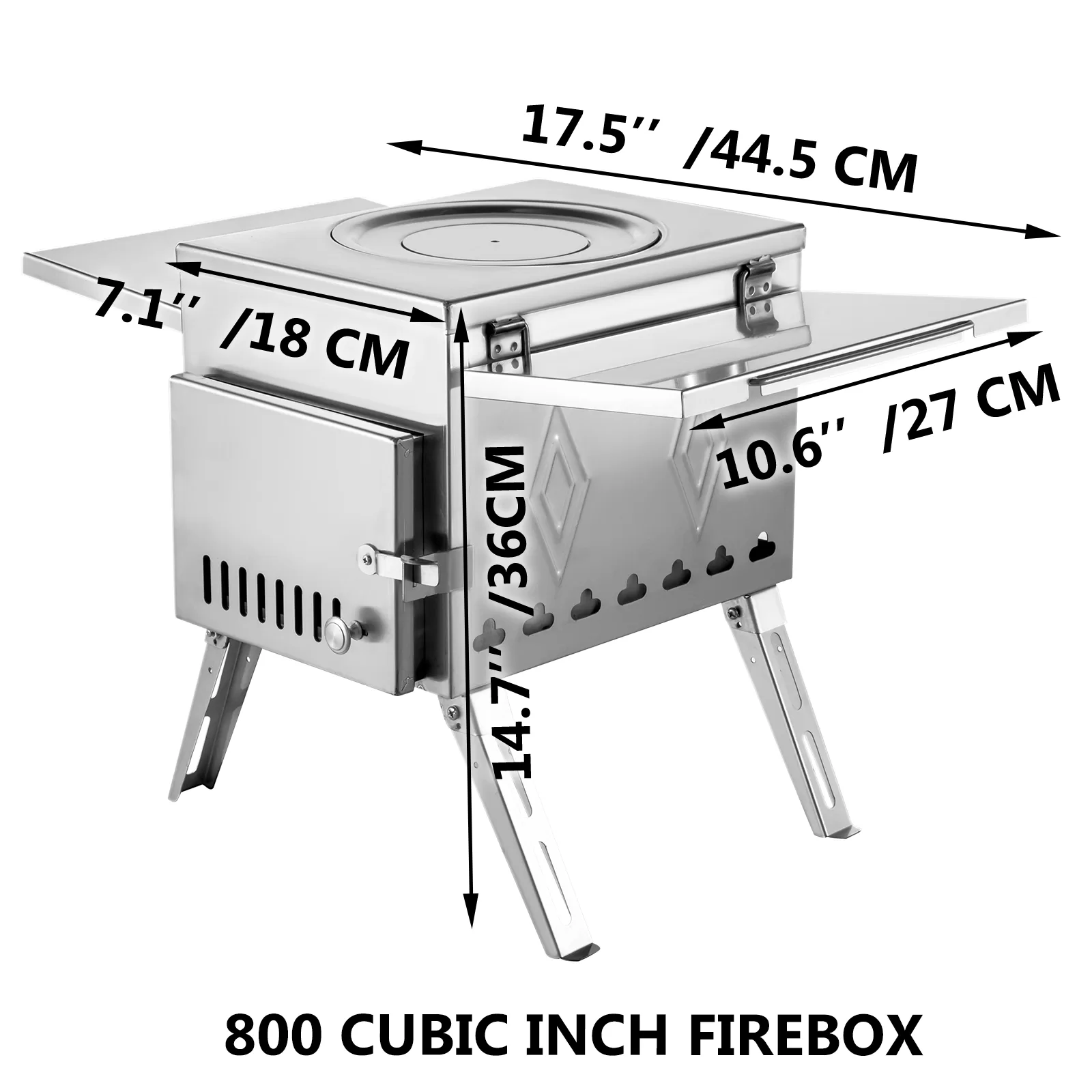 VEVOR Tent Wood Stove 17.5×14.7×10.6 inch, 304 Stainless Steel with Folding Pipe, Portable Wood Stove 95.7 inch Total Height for Camping