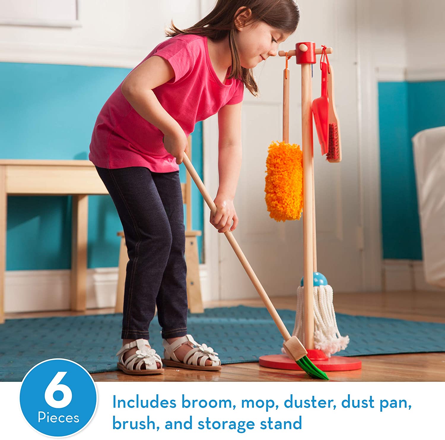 Melissa & Doug Lets play House! Dust! Sweep! Mop! 6-Piece Pretend Play Set