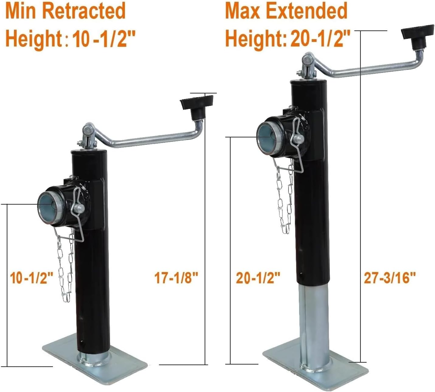 2000lbs capacity weld on pipe mount swivel trailer jack10 1 2 to 20 1 2height