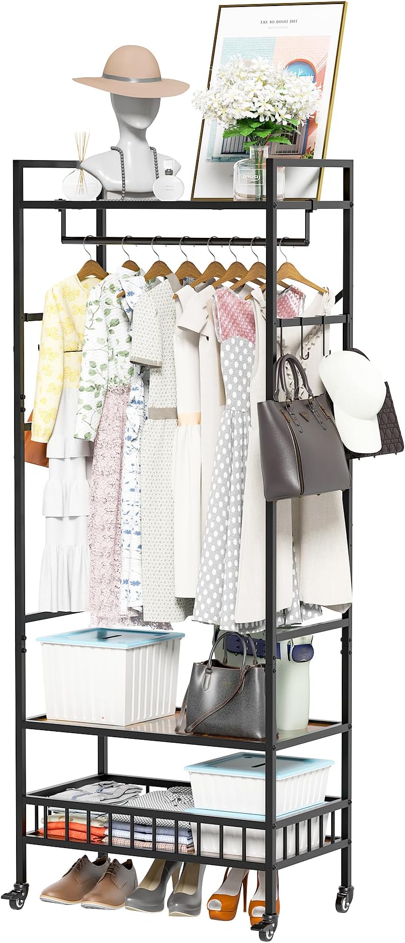 Heavy Duty Rolling Clothes Rack, Adjustable Rolling Metal Garment Rack ...