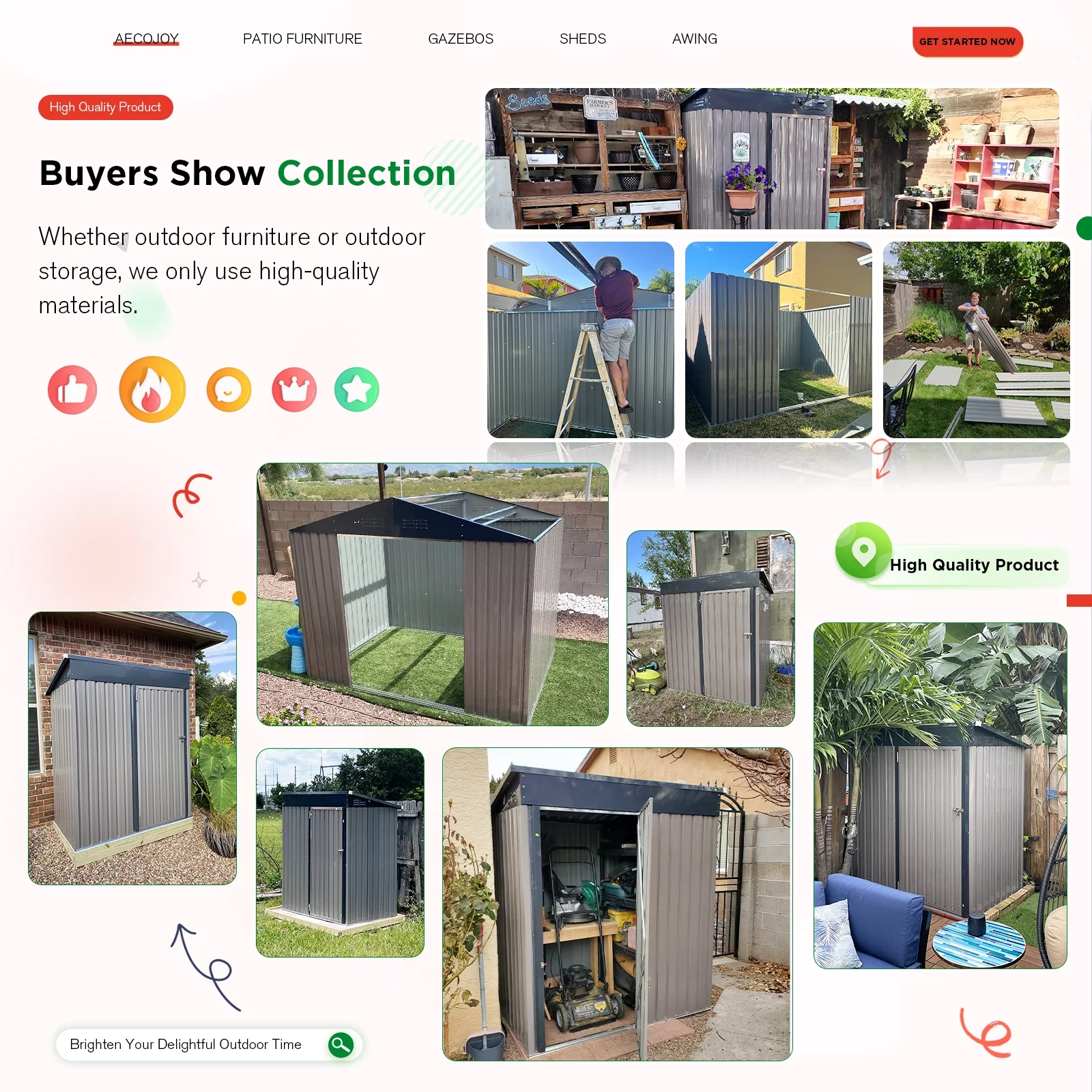 AECOJOY 8 x 6 ft. Outdoor Metal Storage Shed Galvanized Steel Storage Building with Sliding Door