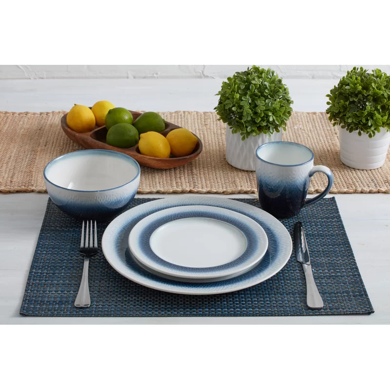 Pfaltzgraff 5154855 Eclipse Blue 16-Piece Stoneware Round Dinnerware Set, Blue/White