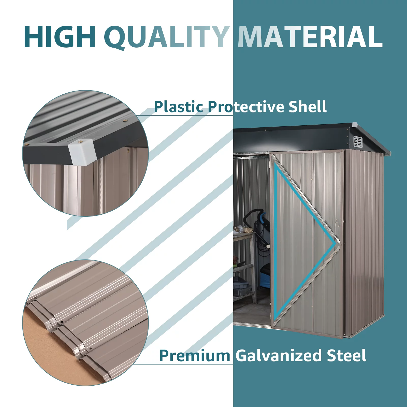 OC Orange-Casual 5' x 3' FT Outdoor Storage Shed. Metal Garden Tool Shed with Lockable Door. Outside Sheds & Storage Galvanized Steel. Brown