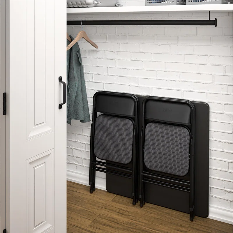 COSCO 14551TMS1E Premium 5-Piece Table & Chair Dining Set, with 34′′ Vinyl Top Card Table and 4 Fabric Padded Seat & Back Folding Chairs, Black