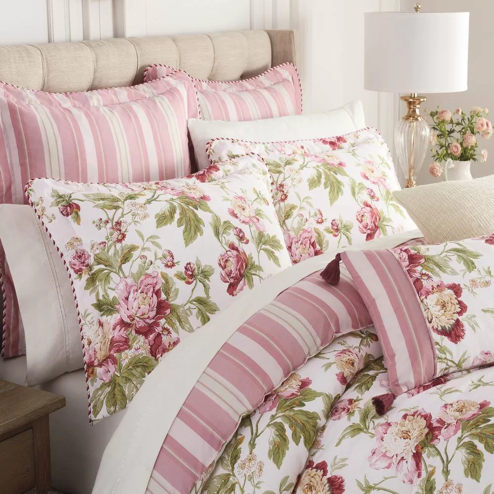 Waverly  forever Peony 4-Piece Berry Floral Cotton King Comforter Set