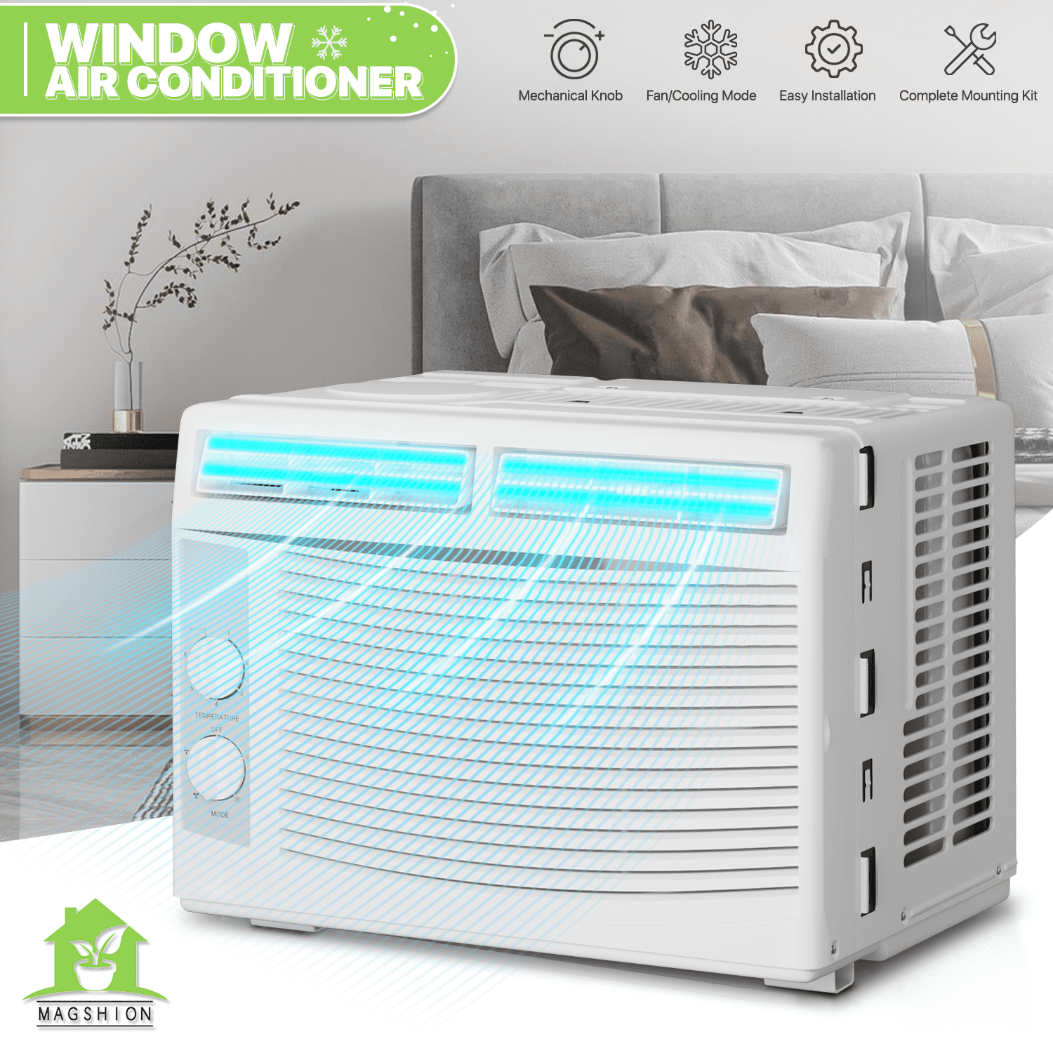 Magshion 5,000 BTU 115V Window Air Conditioner with Multi-Speed Fan, Cool up to 150 Sq.Ft., Easy to Use Mechanical Control, Washable & Reusable Filter, White