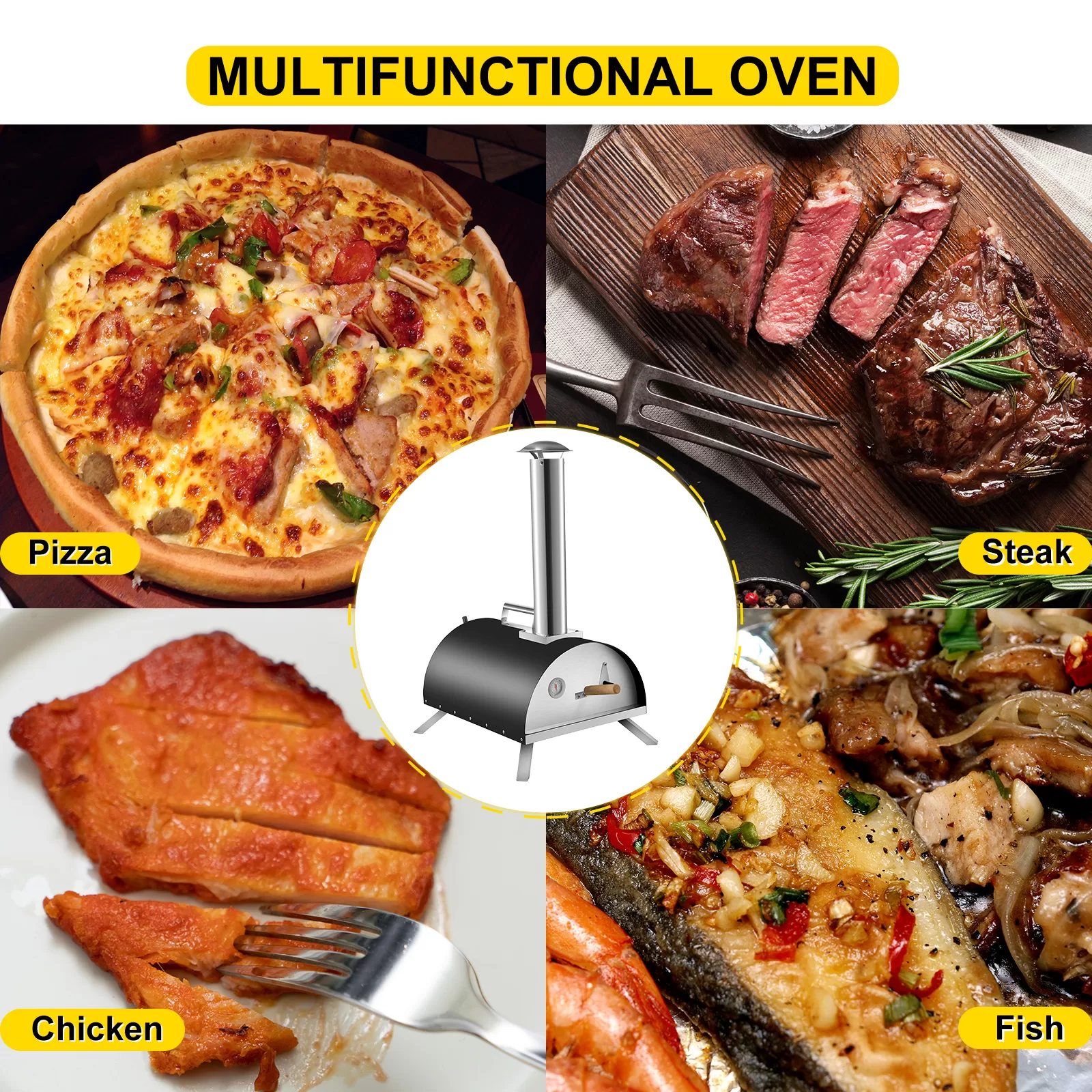 VEVOR Wood Fired Oven 12′′ Portable Pizza Oven, Max Temperature Stainless Steel Portable Wood Fired Pizza Oven