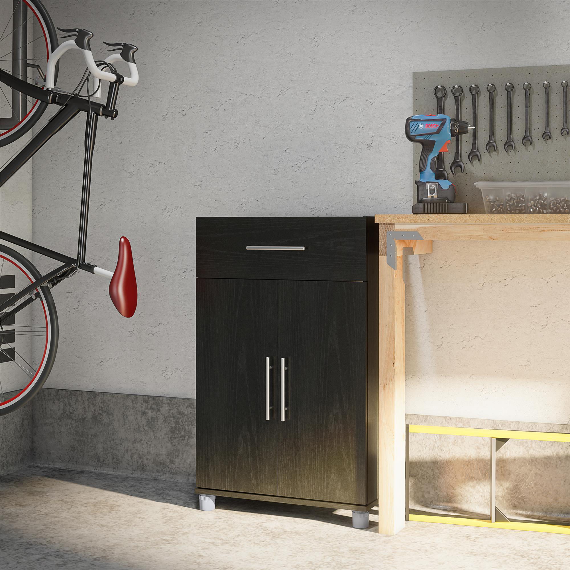 Systembuild Evolution Westford 2 Door/1 Drawer Garage Storage Cabinet, Black Oak