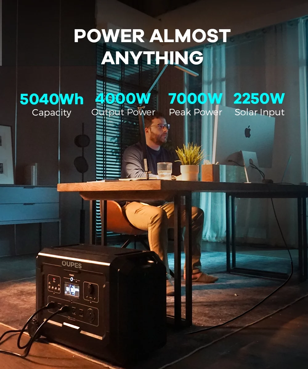 OUPES Mega5 Portable Power Station 4000W. 5040Wh Solar Generator with 6x240W Solar Panels. Solar Battery Station Made for Emergency. Home Backup. Outdoor Camping RV/Van