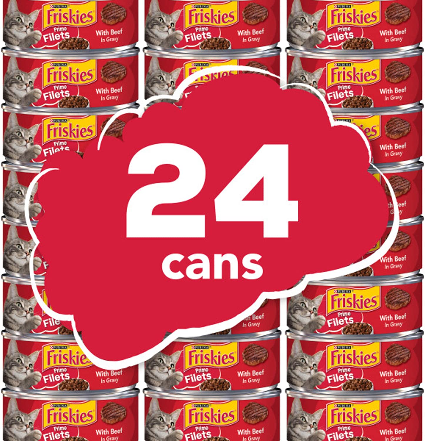 Purina Friskies Gravy Wet Cat Food Prime Filets With Beef in Gravy – (24) 5.5 oz. Cans