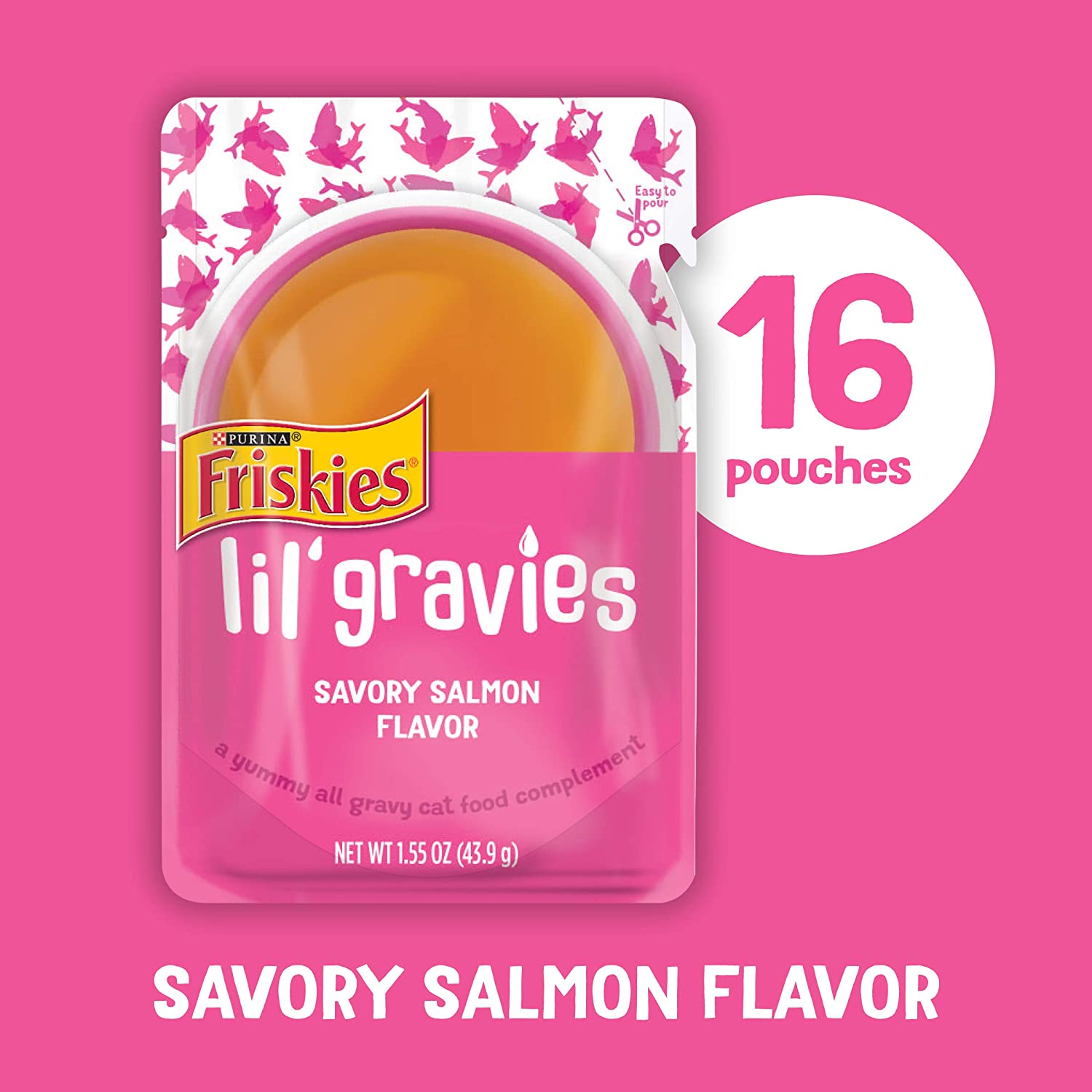 Purina Friskies Lil’ Gravies Savory Salmon Flavor Cat Food Complement – (16) 1.55 oz. Pouches