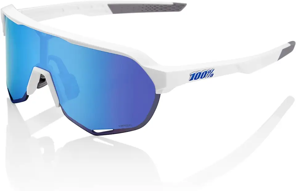 100% SPEEDCRAFT Sport Performance - Gafas De Sol De Ciclismo Color Blanco Mate, Espejo Multicapa Azul HiPER