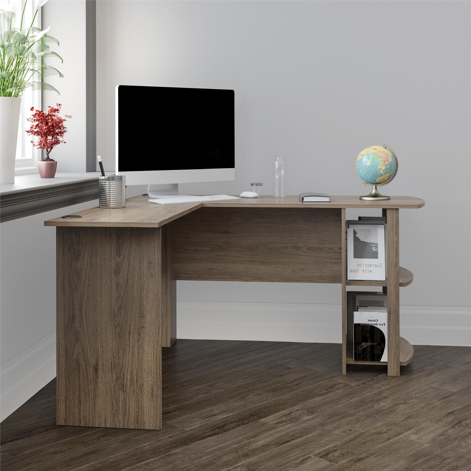 Ameriwood Home Dominic L Desk with Bookshelves, Rustic Oak